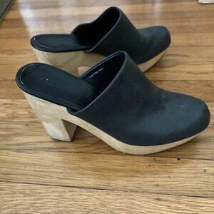 Rachel Comey Dakota Clogs Wooden Heel Black Leather Womens 9